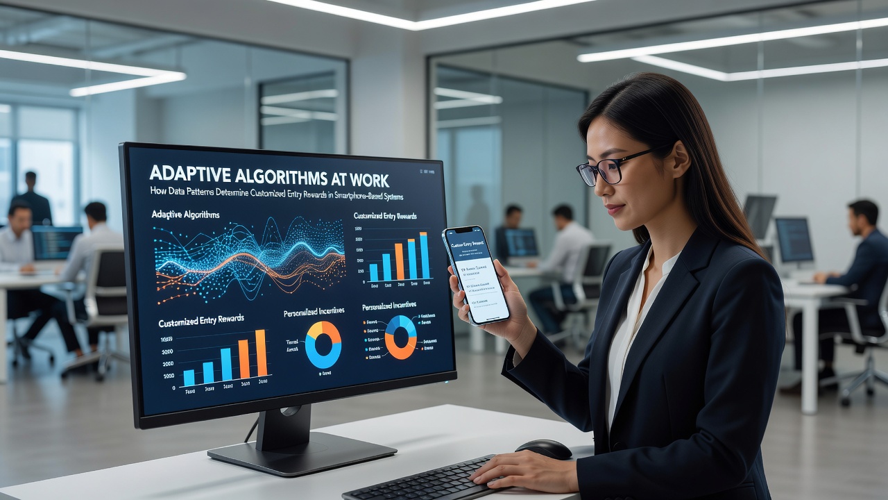 Data analytics dashboard showing adaptive algorithm outputs for betting reward customization