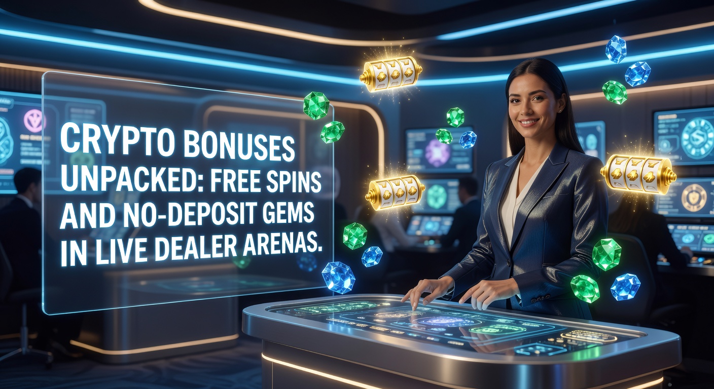 Vibrant illustration of cryptocurrency symbols integrating with live dealer roulette wheels and slot free spins in a dynamic casino environment