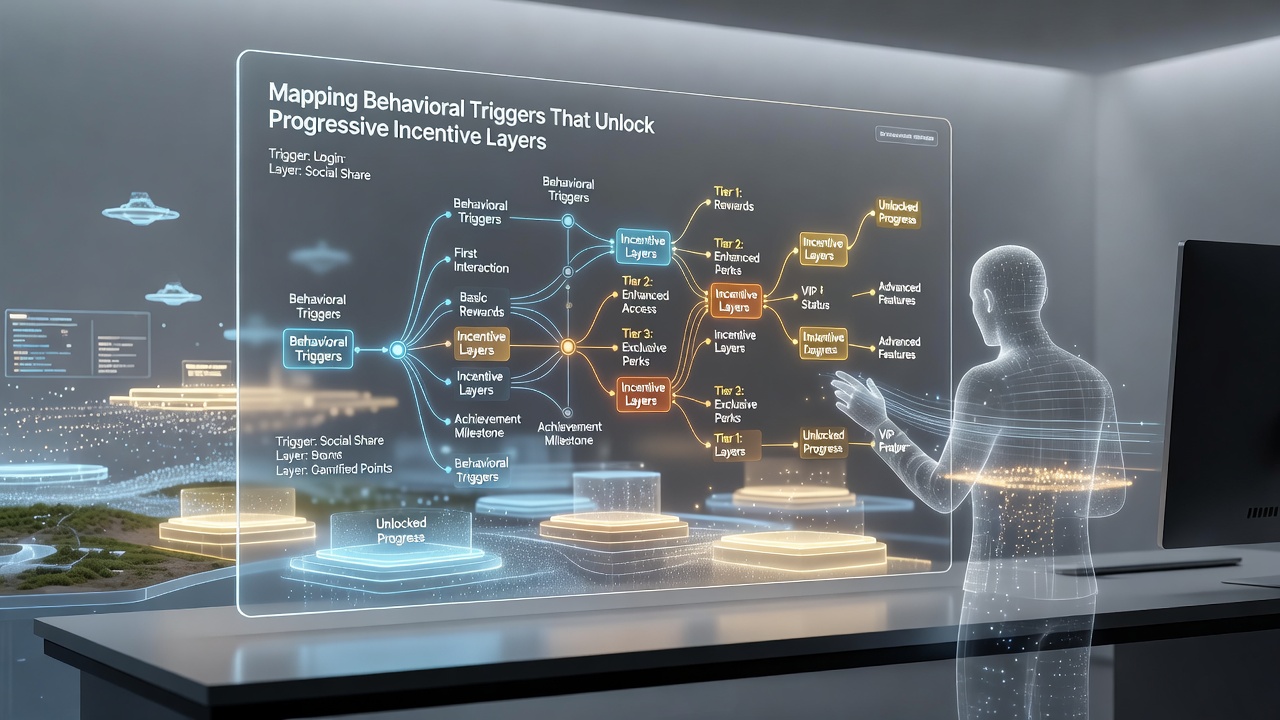Illustration of layered incentive structures responding to tracked user behaviors in virtual environments
