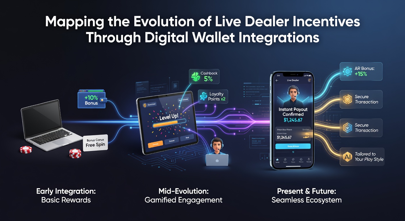Evolution of live dealer casino incentives integrated with digital wallets showing payment flows and bonus structures